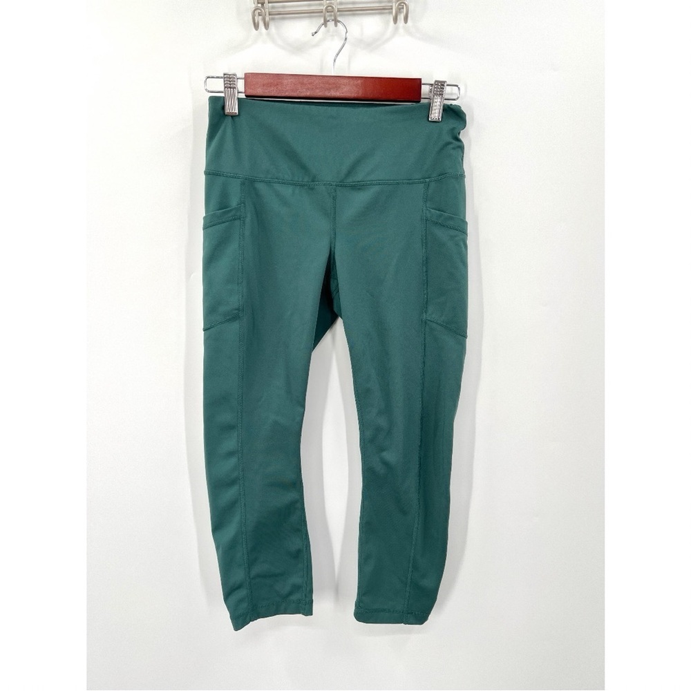 YOGALICIOUS Woman's Teal Cropped Mid-Rise Active Leggings Size M